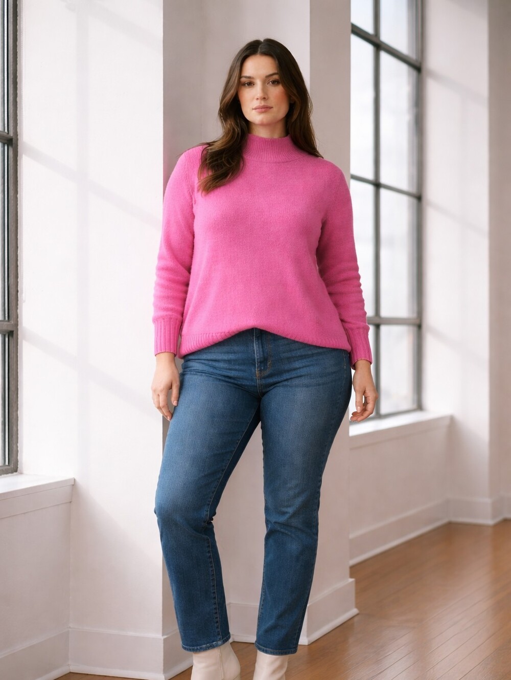 J.Crew 100% Cashmere Mock Neck Sweater Pink Large Soft Luxury Knit
